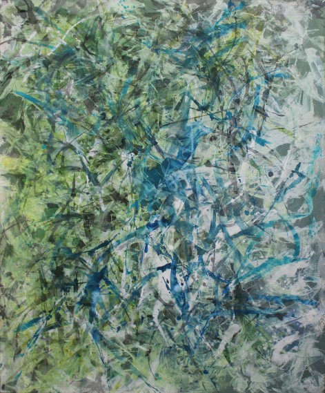 Blue in Green - Ink and Acrylic, 48" x 60"'